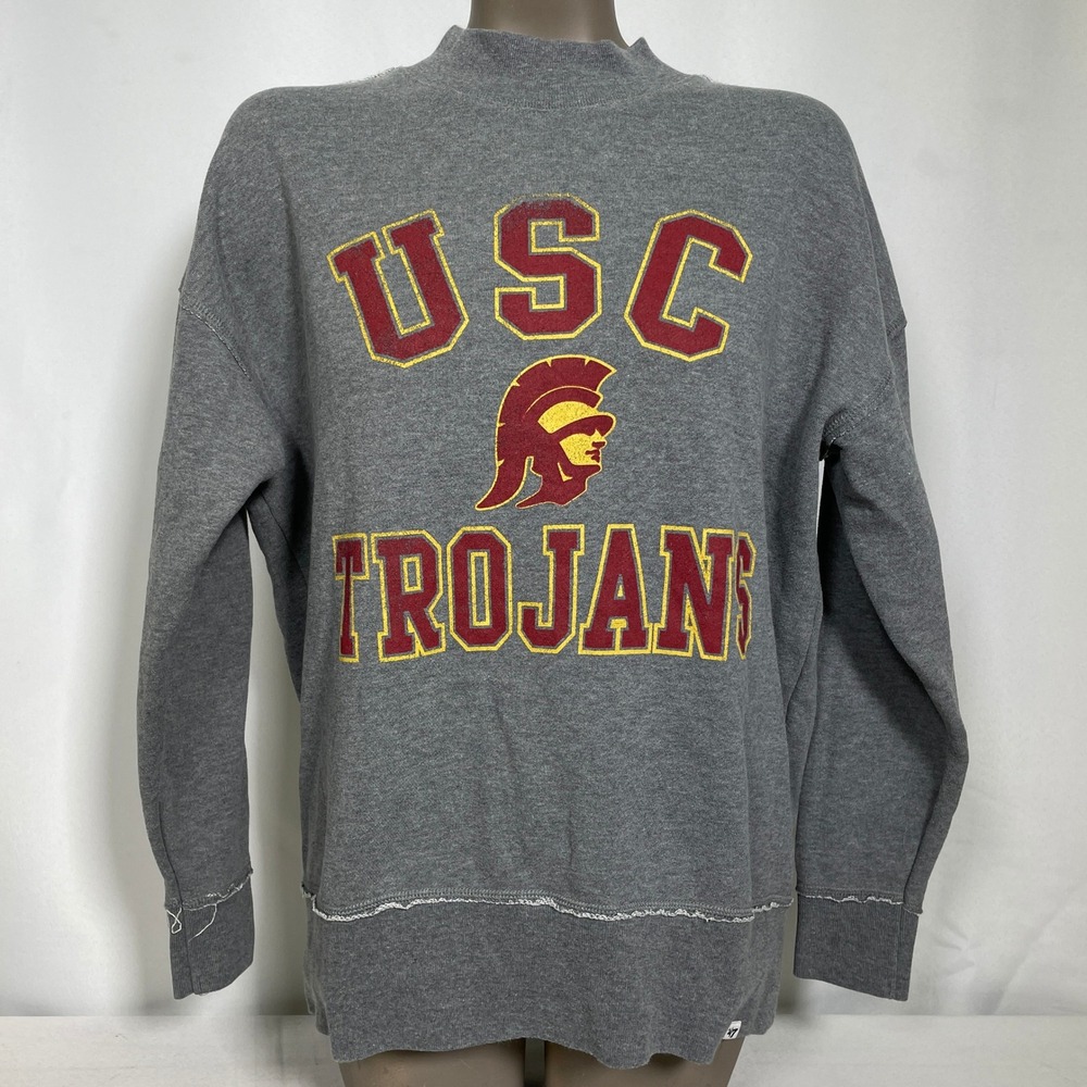 USC Trojans NCAA Football '47 Brand Raw Edge Gray Sweatshirt Women's MEDIUM